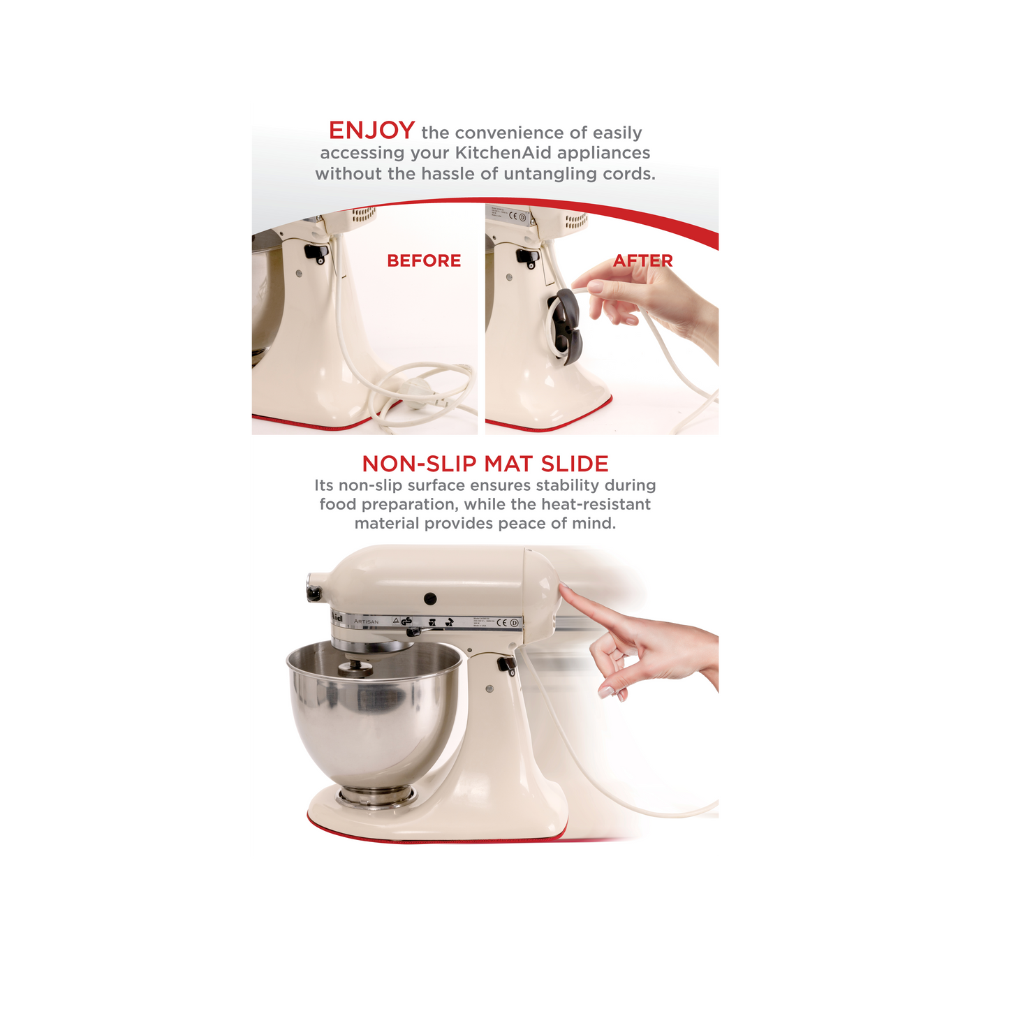 Bundle: Mat Slide, Flex Edge Beater, and Cord Organizer - Upgrade Your Kitchen Experience, Perfect for Home Chefs, Cooking Enthusiasts, and Gift Shoppers, Small, Black, Grey