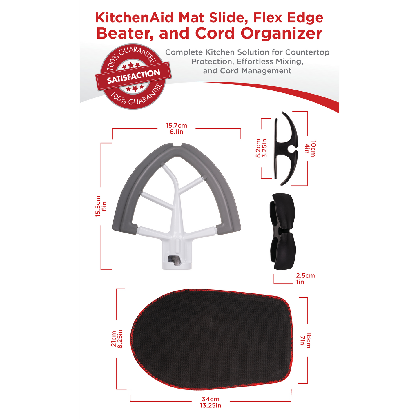 Bundle: Mat Slide, Flex Edge Beater, and Cord Organizer - Upgrade Your Kitchen Experience, Perfect for Home Chefs, Cooking Enthusiasts, and Gift Shoppers, Small, Black, Grey
