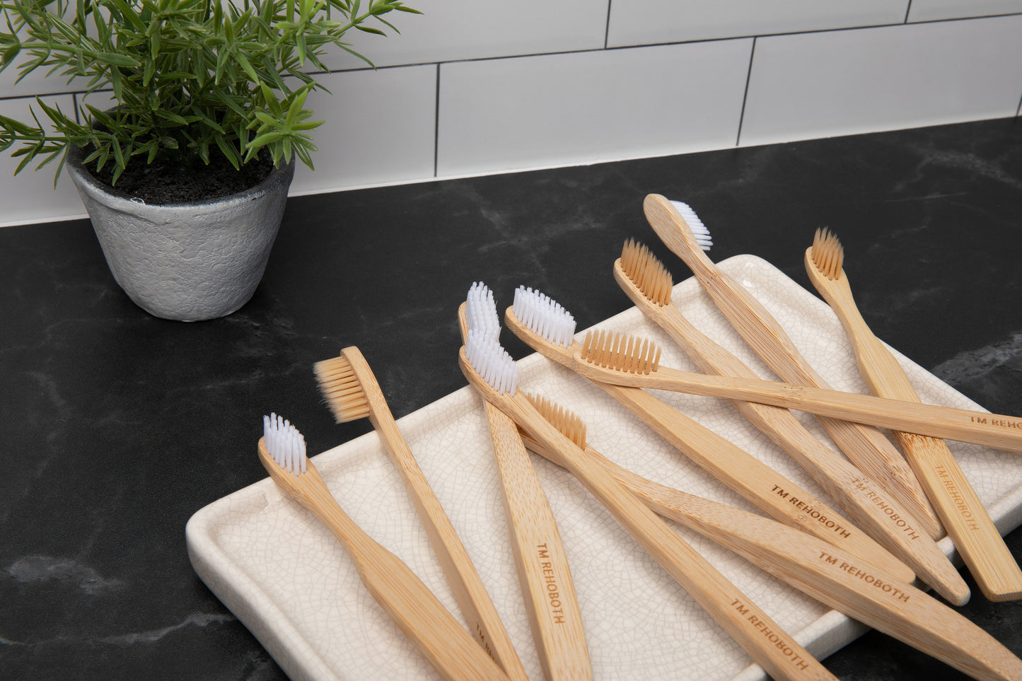 TM Rehoboth Eco-Friendly Bamboo Toothbrushes - Organic BPA-Free Soft Bristles for Natural Whitening, Biodegradable Handle, 10-Pack in Different Shapes